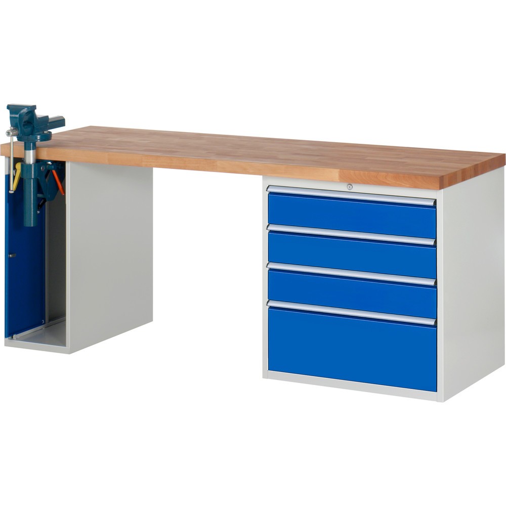 Illustration du produit: RAU Établi série 7000, 2 caissons, HxlxP 890 x 2 000 x 700 mm, 4 tiroirs extractibles à 100%, capacité de charge des tiroirs 75 kg