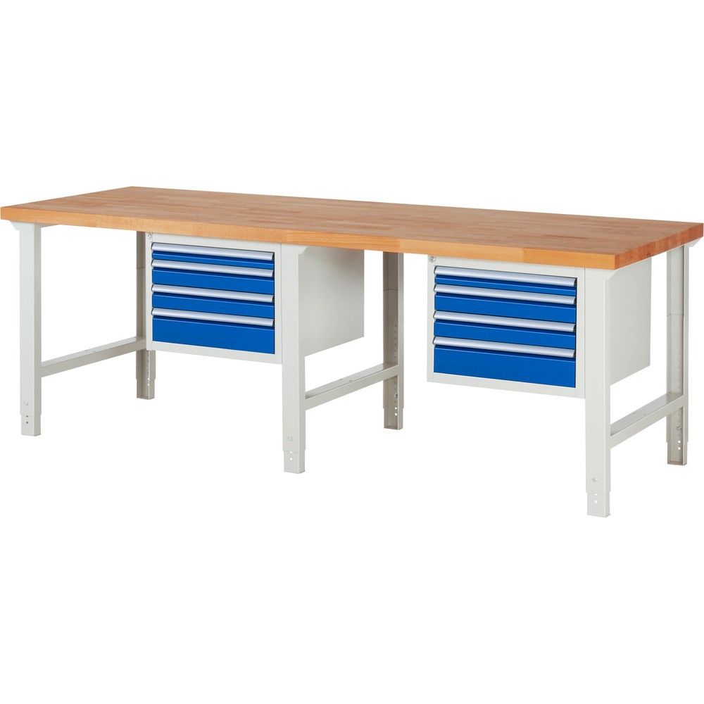 N° de l'image du produit 1 : RAU Établi série 7000, 2 caissons, HxlxP 790-1 140 x 2 500 x 900 mm, 8 tiroirs 2 x 60 mm, 4 x 90 mm, 2 x 120 mm