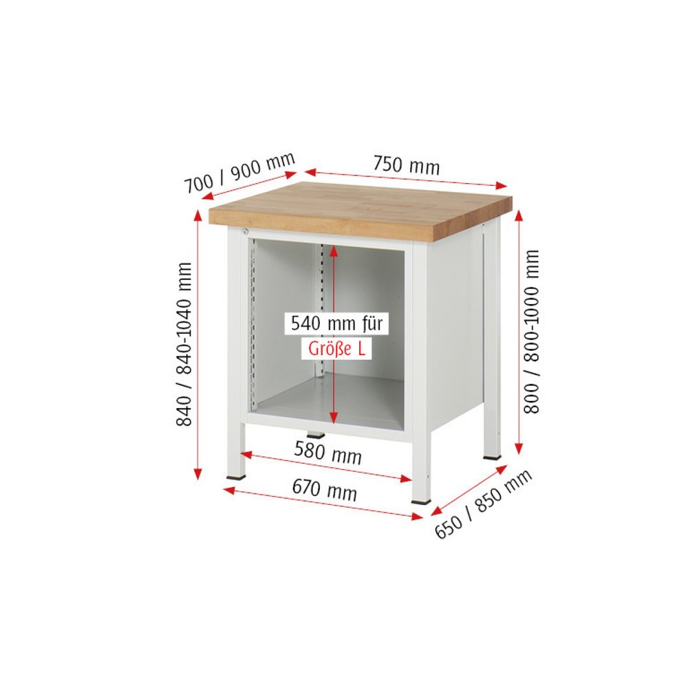 N° de l'image du produit 6 : RAU Établi série 8000, HxlxP 840 x 750 x 900 mm, 2 tiroirs extractibles à 90 % 1 x 180, 1 x 360 mm, capacité de charge des tiroirs 100 kg