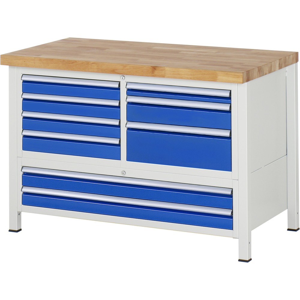 N° de l'image du produit 1 : RAU Établi série 8000, 1 caisson triple, HxlxP 840-1 040 x 1 250 x 700 mm, 7 tiroirs L + 2 XXL, extraction à 100 %