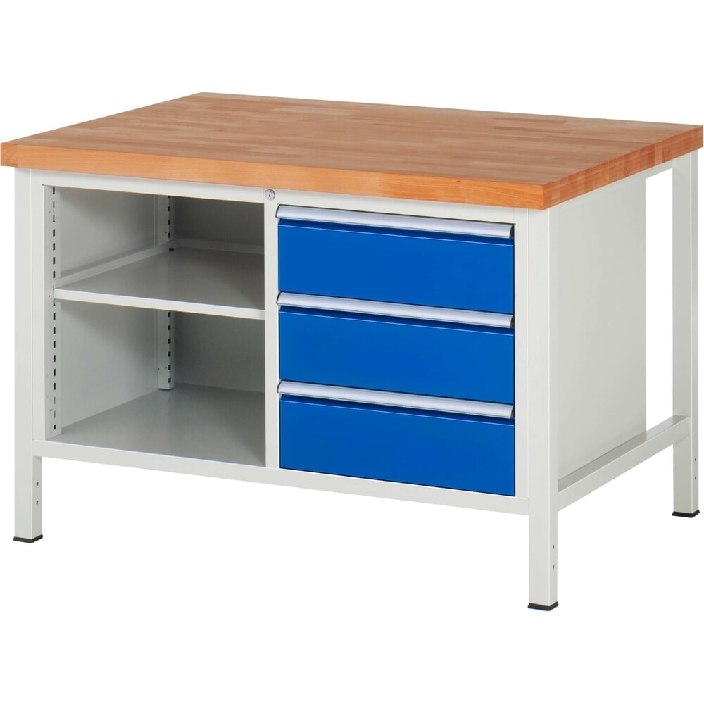 Illustration du produit: RAU Établi série 8000, 1 double caisson, HxlxP 840-1 040 x 1 250 x 900 mm, 3 tiroirs