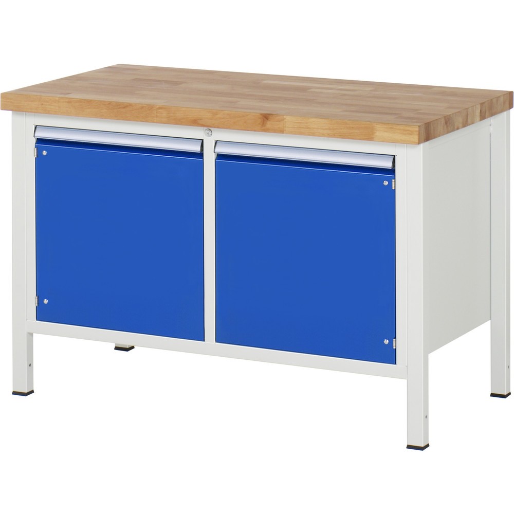 Illustration du produit: RAU Établi série 8000, 1 double caisson, 2 portes battantes, HxlxP 840-1 040 x 1 250 x 700 mm