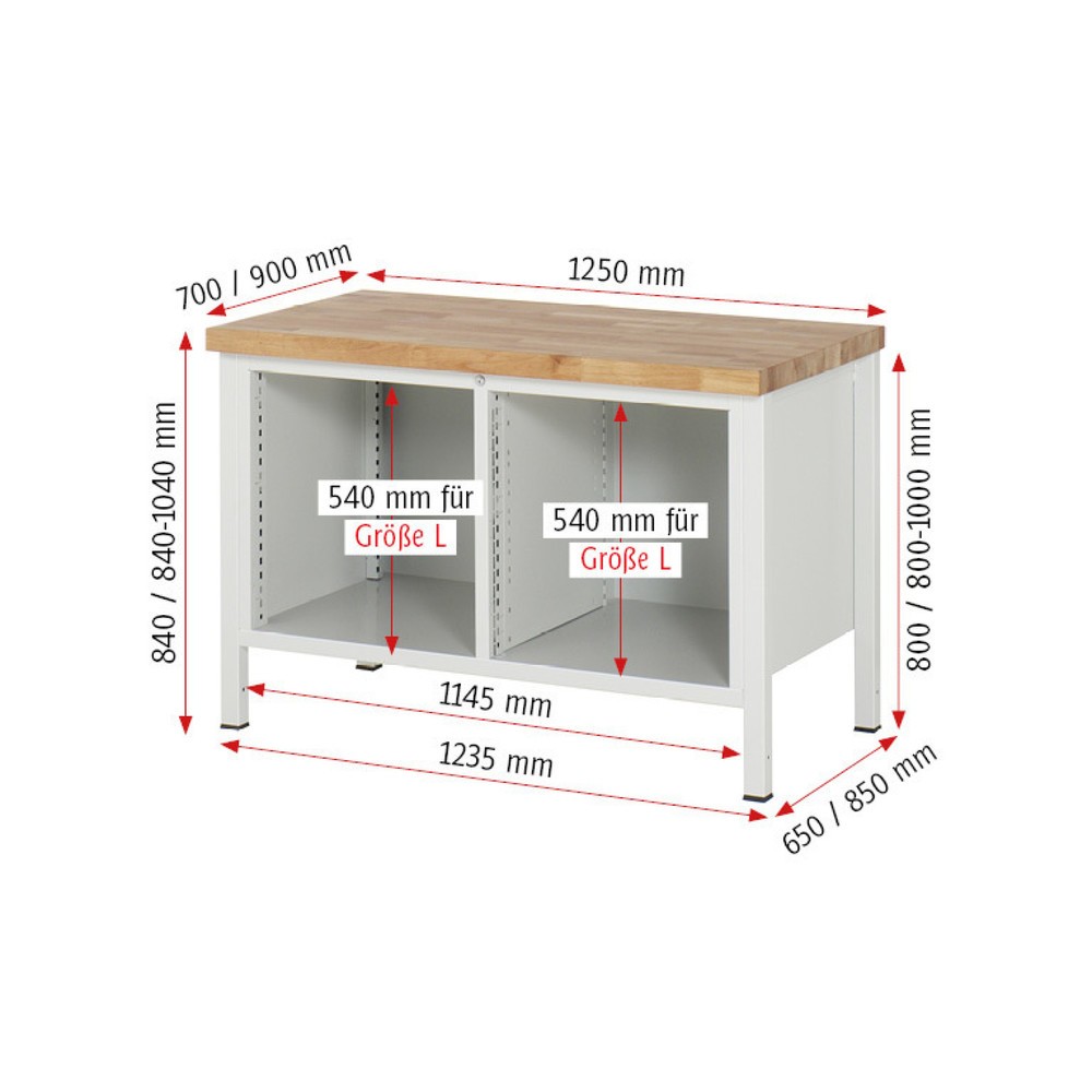 N° de l'image du produit 5 : RAU Établi série 8000, 1 caisson double, HxlxP 840 x 1 250 x 900 mm, 6 tiroirs extractibles à 90 % 6 x 180 mm, capacité de charge des tiroirs 100 kg