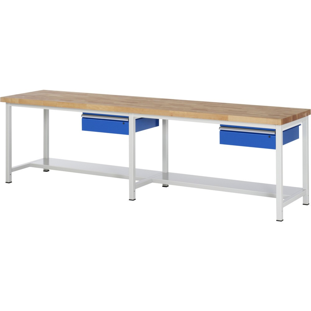 Illustration du produit: RAU Établi série 8000, HxlxP 840-1 040 x 3 000 x 900 mm, 2 tiroirs, 1 tablette profondeur 320 mm