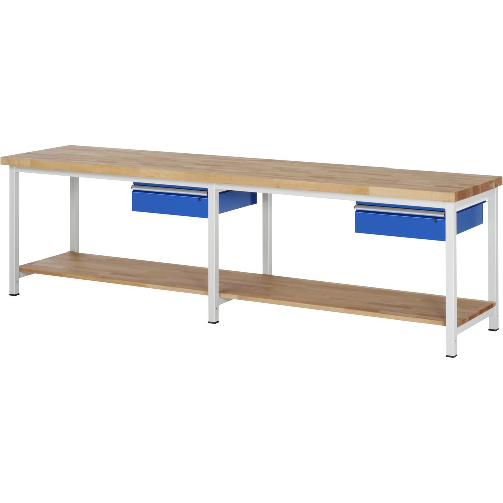 Illustration du produit: RAU Établi série 8000, HxlxP 840- 1 040 x 3 000 x 700 mm, 2 tiroirs, tablette inférieure