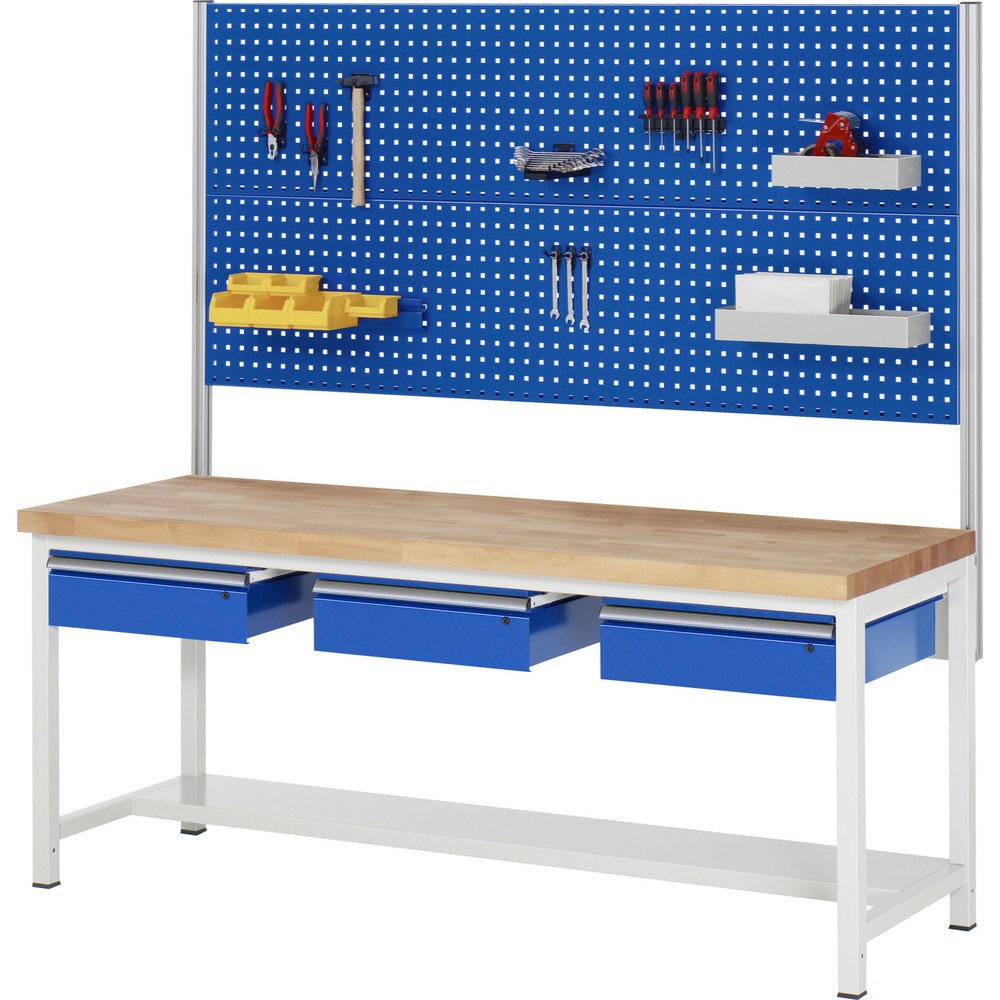 N° de l'image du produit 5 : RAU Établi série 8000, HxlxP 840 x 2 000 x 700 mm, 3 tiroirs, 1 tablette profondeur 320 mm