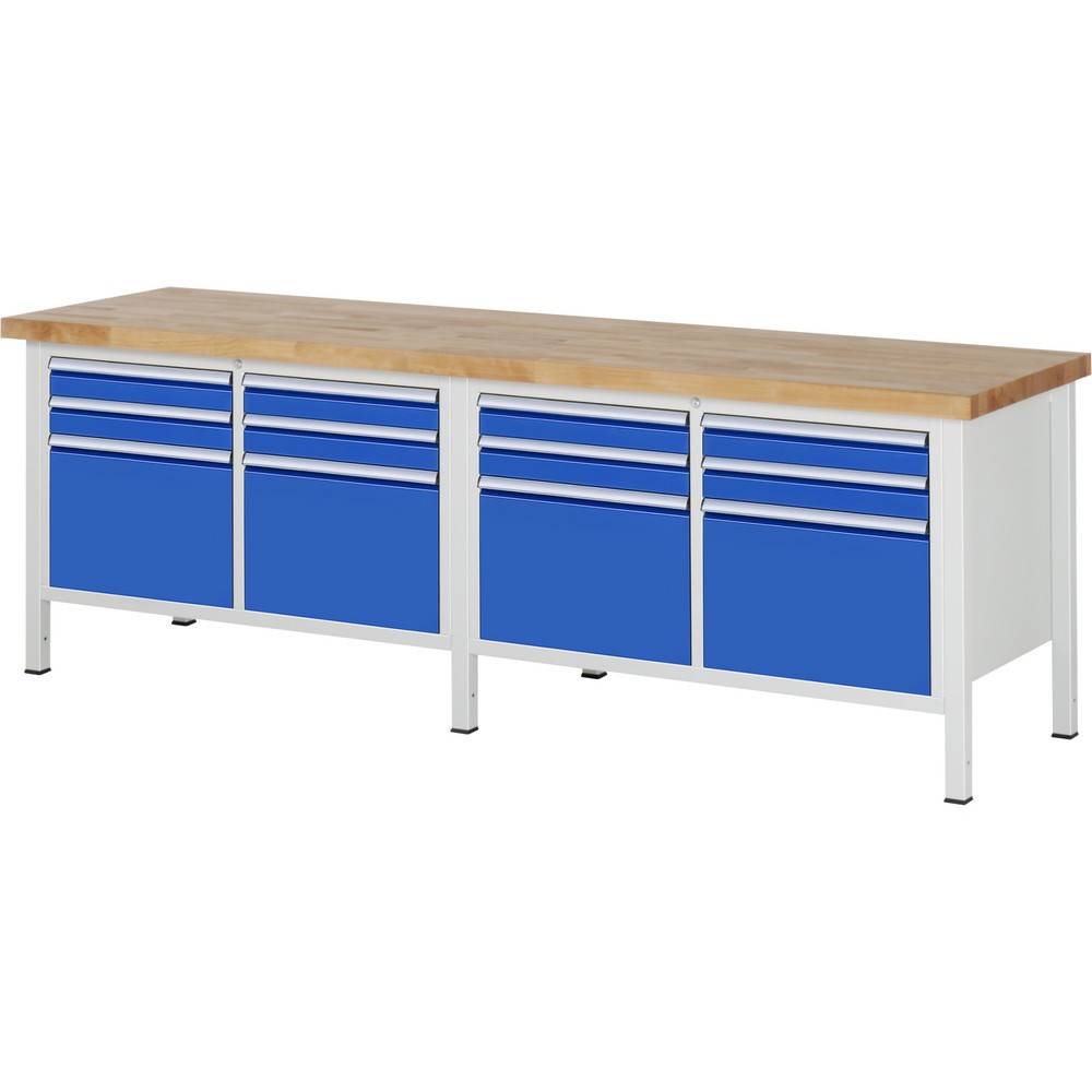 N° de l'image du produit 1 : RAU Établi série 8000, 2 double caisson, HxlxP 840 x 2 500 x 700 mm, 12 tiroirs 8 x 90, 4 x 360 mm