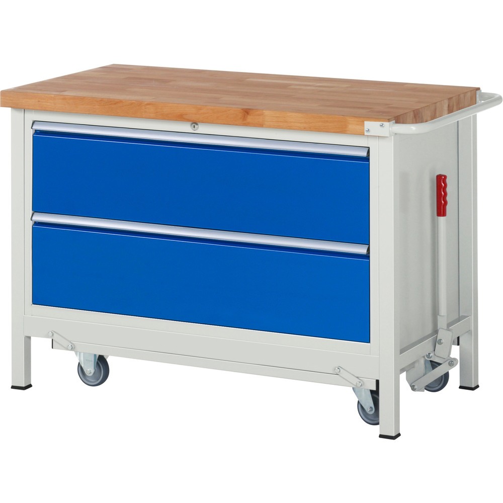Illustration du produit: RAU Établi série 8000 avec rouleur abaissable, 1 caisson, HxlxP 880 x 1 250 x 700 mm, 2 tiroirs extractibles à 100%, capacité de charge des tiroirs 50 kg