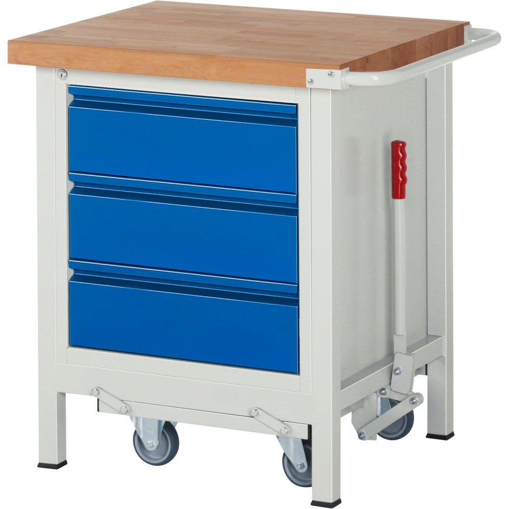 N° de l'image du produit 1 : RAU Établi série 8000 avec rouleur abaissable, 1 caisson, HxlxP 880 x 750 x 700 mm, 3 tiroirs extractibles à 90%, capacité de charge des tiroirs 100 kg