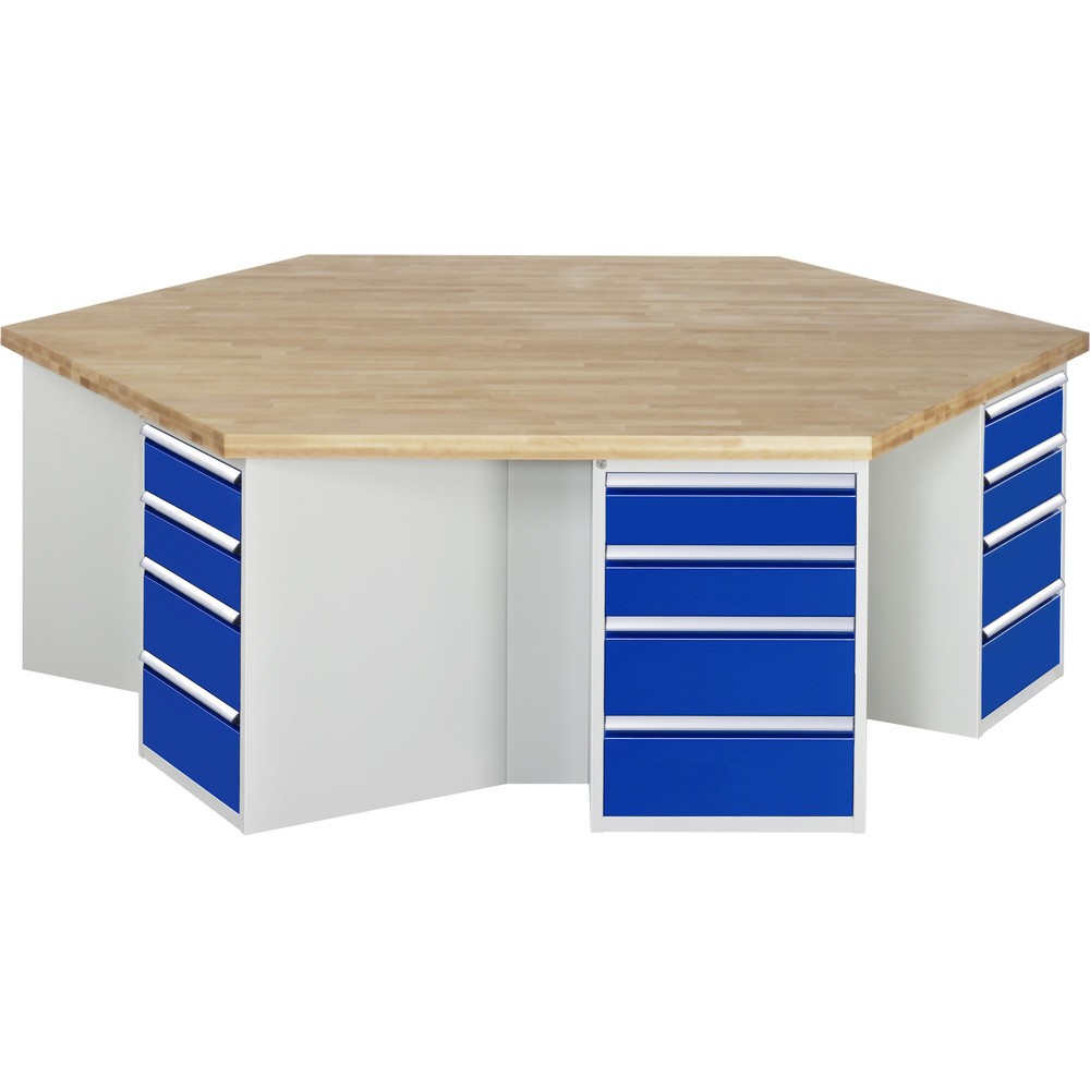 Product afbeelding: RAU groepswerkbank serie 4000, h x b x d 890 x 2.700 x 2.340 mm, 6 onderbouwkasten, met telkens 4 lades
