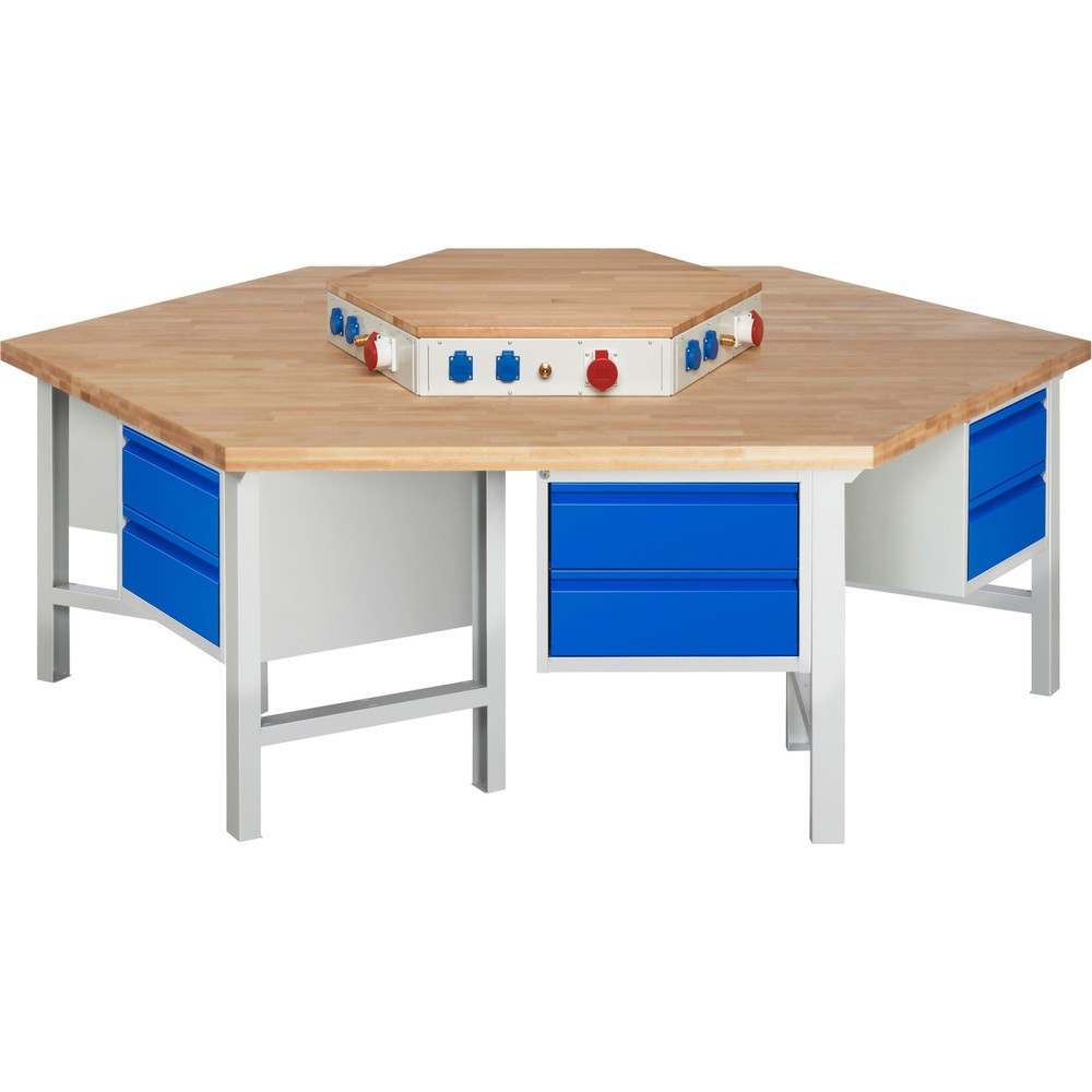 Product afbeelding: RAU groepswerkbank serie 4000, energievoorziening, 6 kasten, hxbxd 840 x 2.700 x 2.340 mm, x voor 90% uittrekbare lades met greeprand