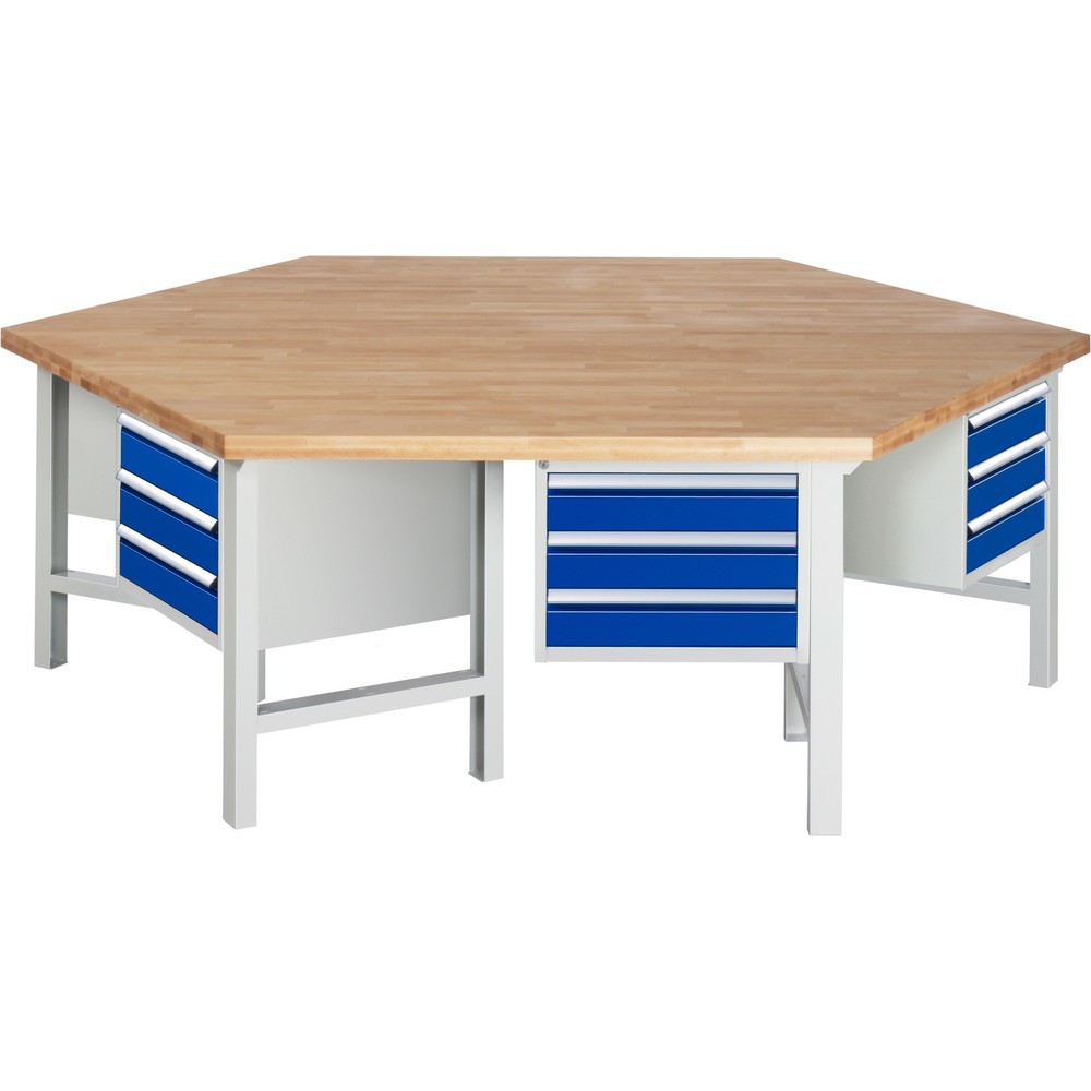 Produktabbildung: RAU Gruppenwerkbank Serie 4000, 6 Container, HxBxT 840 x 2.700 x 2.340 mm, 18 x 90%-Auszug-Schubladen