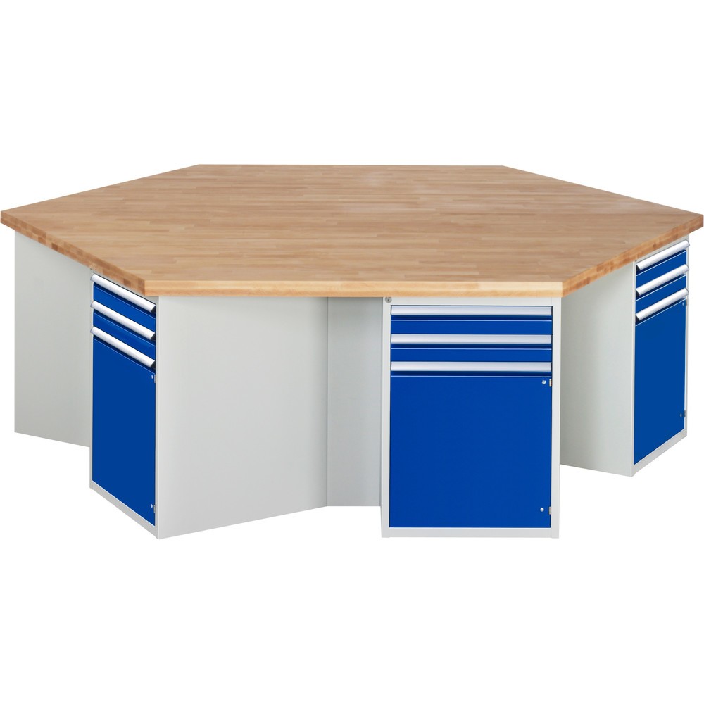 Produktabbildung: RAU Gruppenwerkbank Serie 4000, 6 Container, Sockel, HxBxT 890 x 2.700 x 2.340 mm, 6 Flügeltüren, 12 x 100%-Auszug-Schubladen