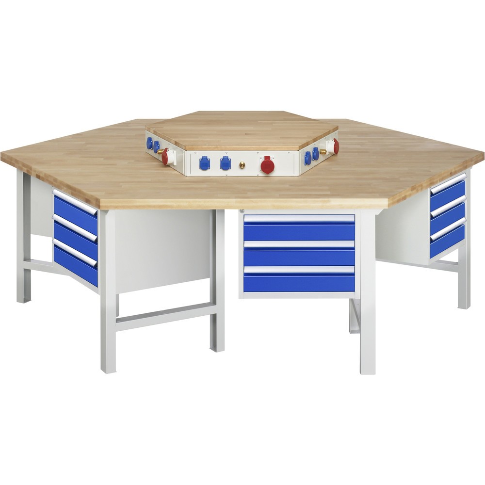 Produktabbildung: RAU Gruppenwerkbank Serie 4000, Energieaufsatz, 6 Container, HxBxT 790-1.140 x 2.700 x 2.340 mm, 18 x 90%-Auszug-Schubladen