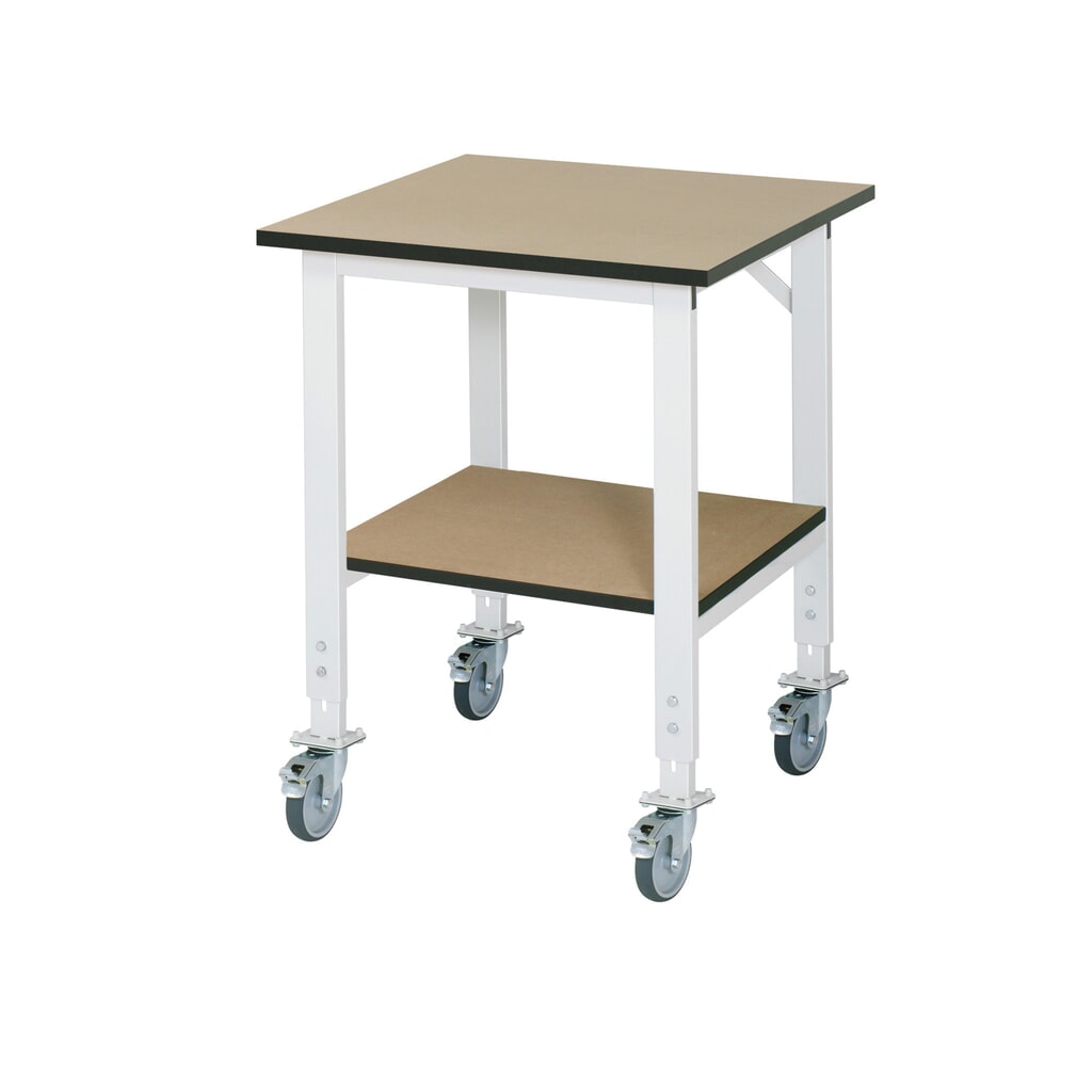 Produktabbildung: RAU höhenverstellbarer, mobiler Werktisch Serie TOM, HxBxT 910-1.230 x 750 x 800 mm, MDF Arbeitsplatte