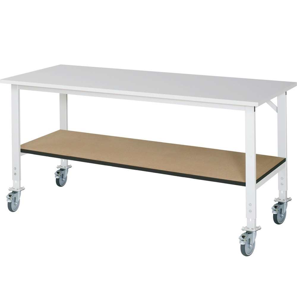 Produktabbildung: RAU höhenverstellbarer, mobiler Werktisch Serie TOM, HxBxT 760-1.080 x 2.500 x 800 mm, Arbeitsplatte Melamin-Belag