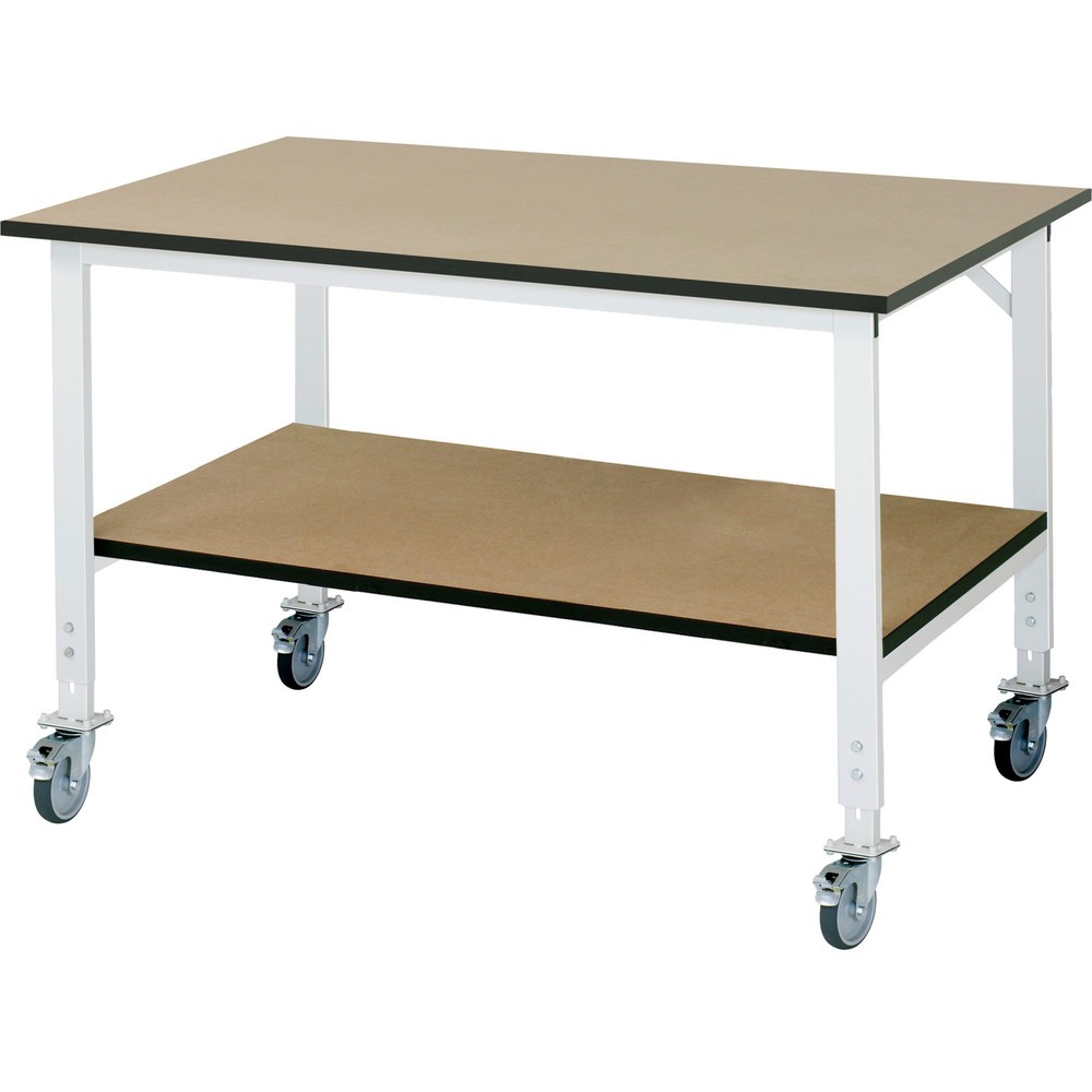 Produktabbildung: RAU höhenverstellbarer, mobiler Werktisch Serie TOM mit Ablageboden, HxBxT 910-1.230 x 1.500 x 1.000 mm, MDF Arbeitsplatte