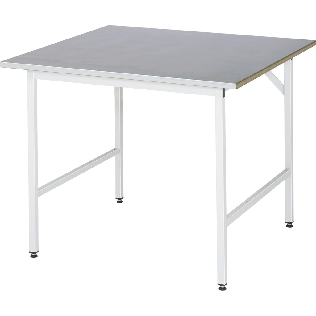 RAU höhenverstellbarer Werktisch Serie JERRY, HxBxT 800-850 x 1.000 x 1.000 mm, Arbeitsplatte Edelstahlblech-Belag Produktabbildung: RAU höhenverstellbarer Werktisch Serie JERRY, HxBxT 800-850 x 1.000 x 1.000 mm, Arbeitsplatte Edelstahlblech-Belag