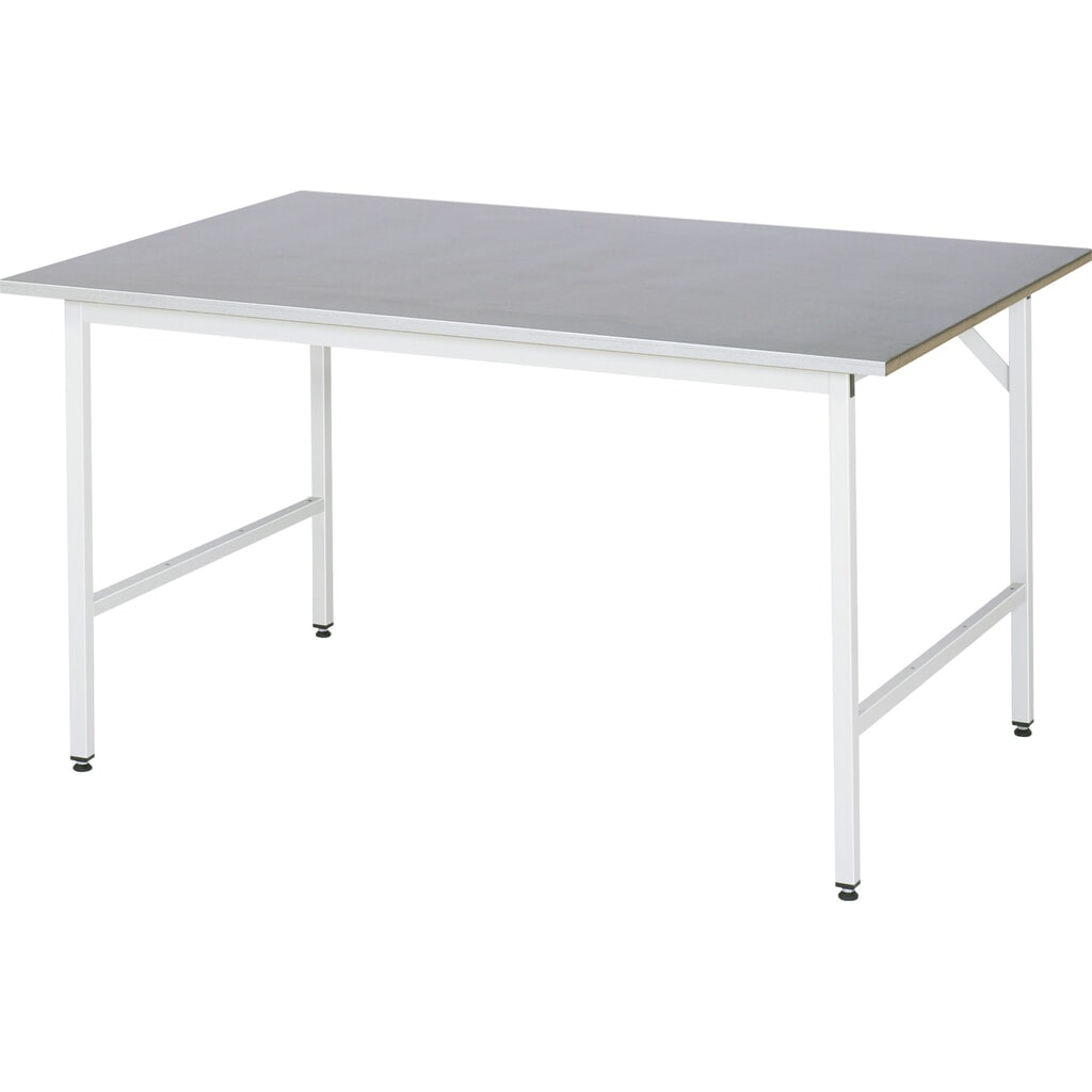 Produktabbildung: RAU höhenverstellbarer Werktisch Serie JERRY, HxBxT 800-850 x 1.500 x 1.000 mm, Arbeitsplatte Stahlblech-Belag