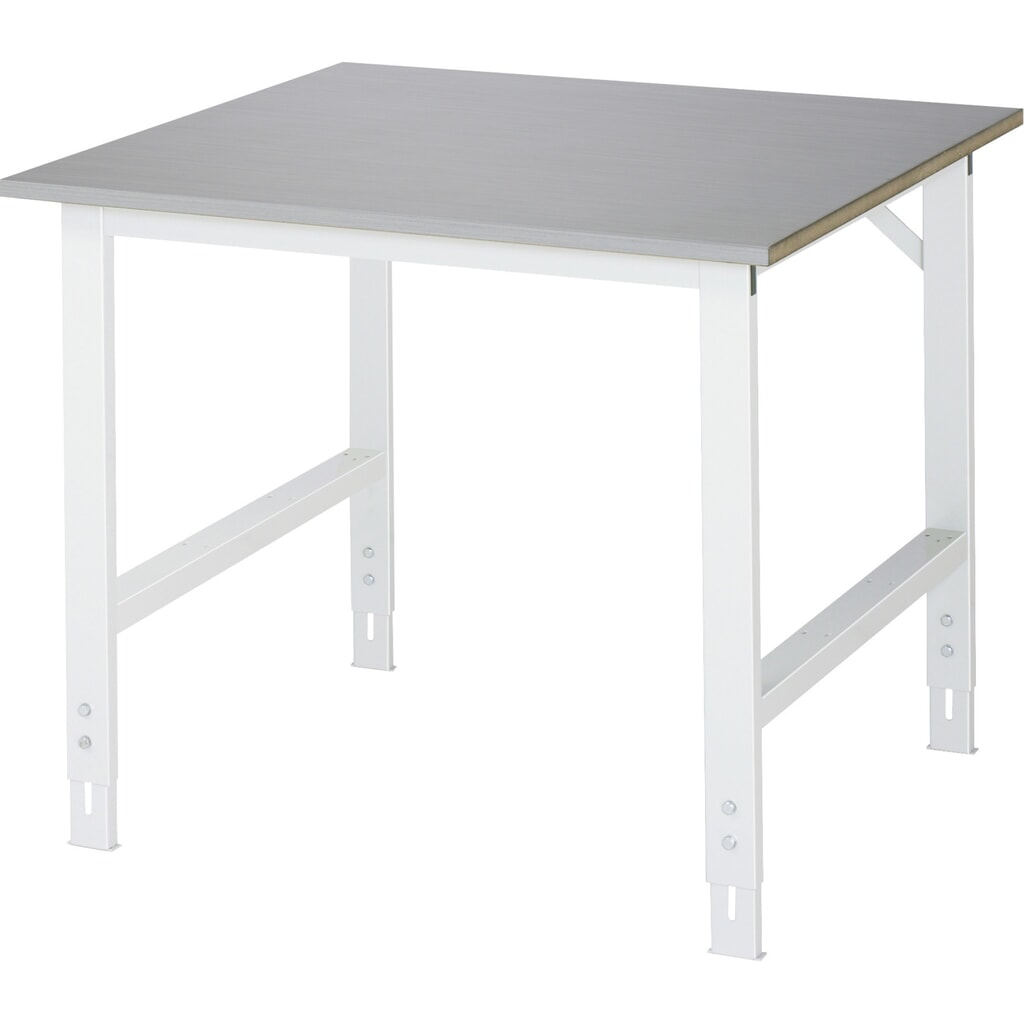Produktabbildung: RAU höhenverstellbarer Werktisch Serie TOM, HxBxT 760-1.080 x 1.000 x 1.000 mm, Arbeitsplatte Edelstahlblech-Belag