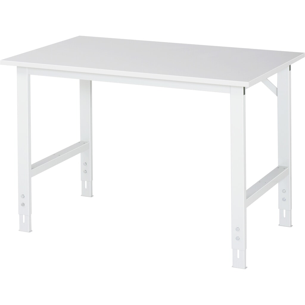 RAU höhenverstellbarer Werktisch Serie TOM, HxBxT 760-1.080 x 1.250 x 800 mm, Arbeitsplatte EGB-Melaminbelag Produktabbildung: RAU höhenverstellbarer Werktisch Serie TOM, HxBxT 760-1.080 x 1.250 x 800 mm, Arbeitsplatte EGB-Melaminbelag