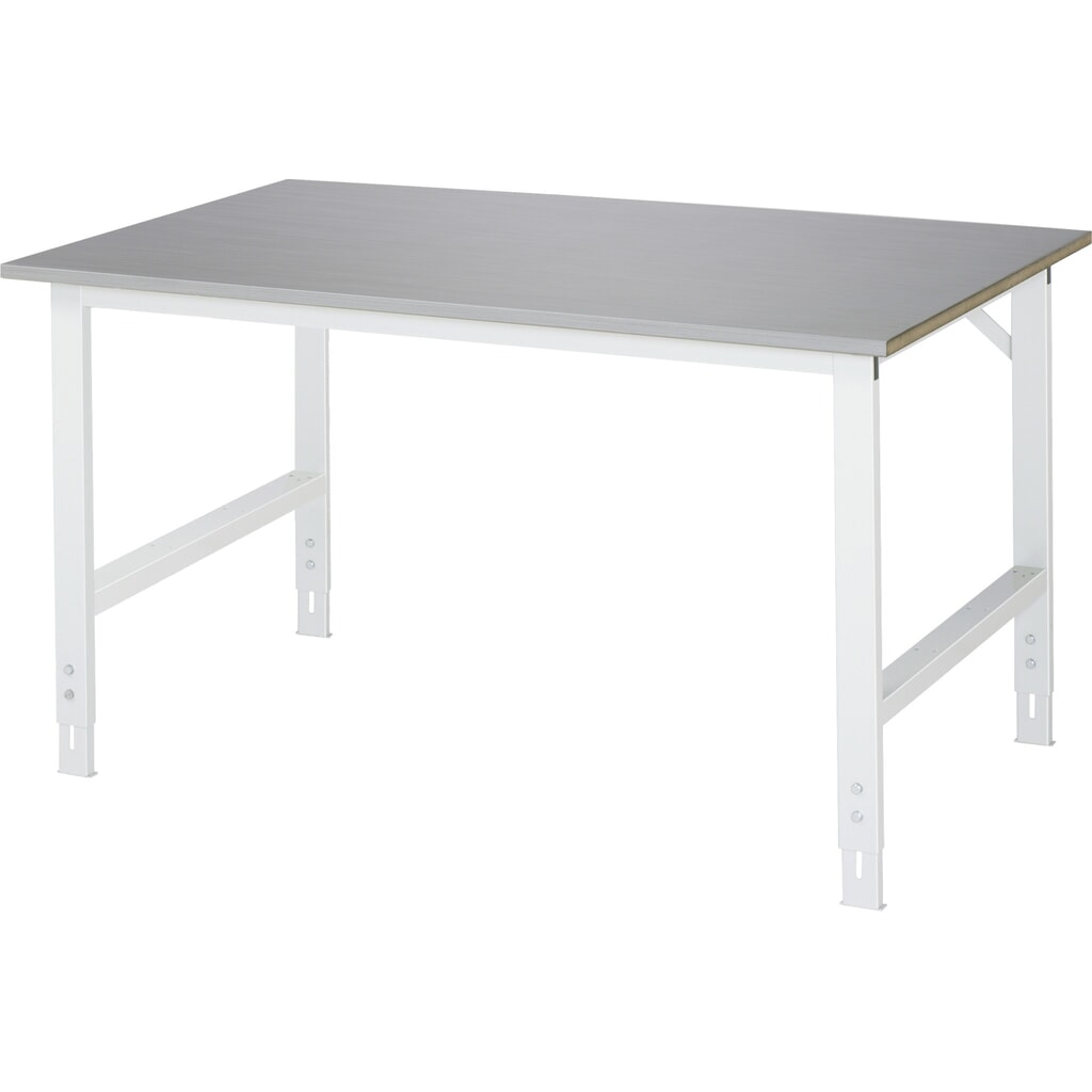Produktabbildung: RAU höhenverstellbarer Werktisch Serie TOM, HxBxT 760-1.080 x 1.500 x 1.000 mm, Arbeitsplatte Edelstahlblech-Belag