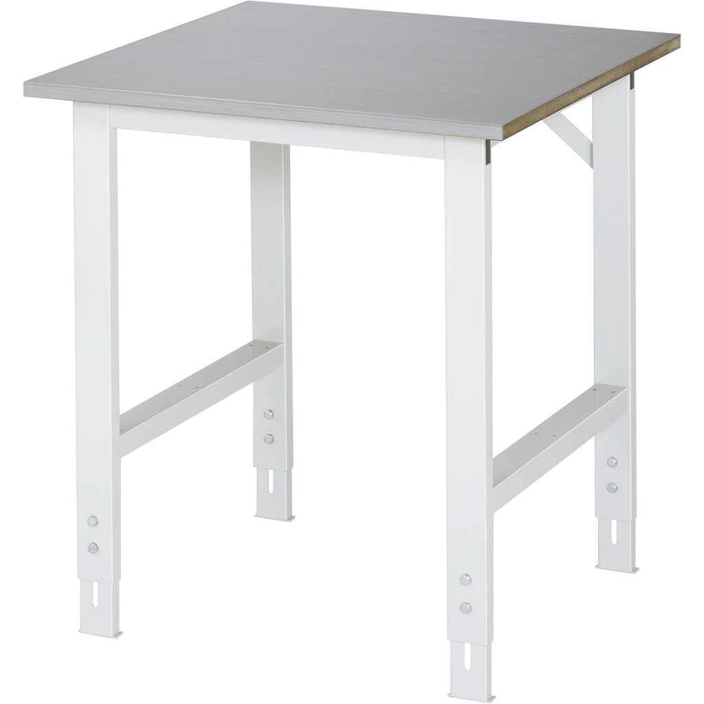 Produktabbildung: RAU höhenverstellbarer Werktisch Serie TOM, HxBxT 760-1.080 x 750 x 800 mm, Arbeitsplatte Edelstahlblech-Belag