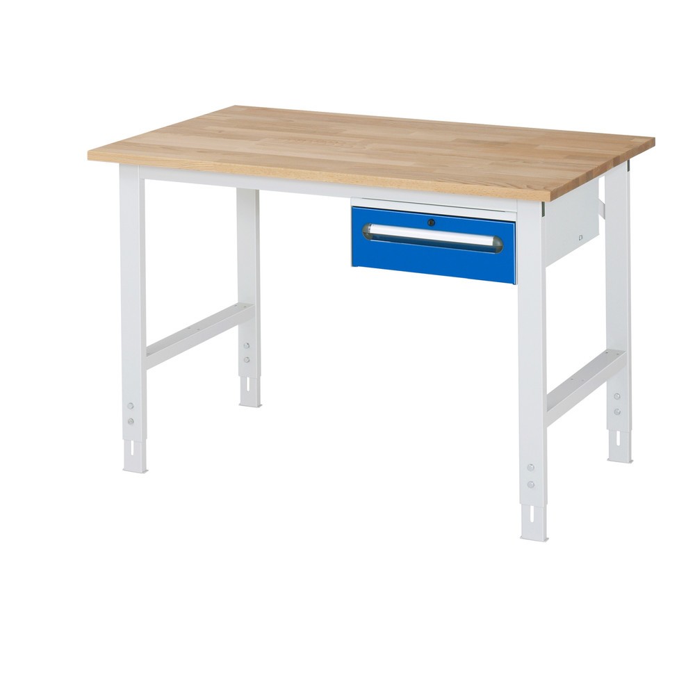 Produktabbildung Nr. 1: RAU höhenverstellbarer Werktisch Serie TOM, HxBxT 760-1.080 x 1.250 x 800 mm, 1 Schublade, Arbeitsplatte Buche-Massiv
