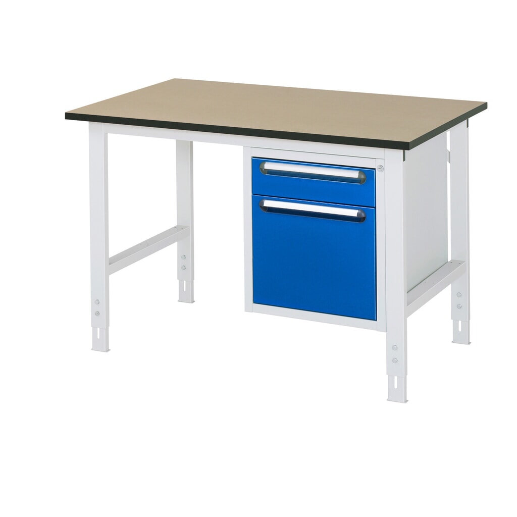 Produktabbildung: RAU höhenverstellbarer Werktisch Serie TOM, HxBxT 760-1.080 x 1.250 x 800 mm, 2 Schubladen, MDF Arbeitsplatte