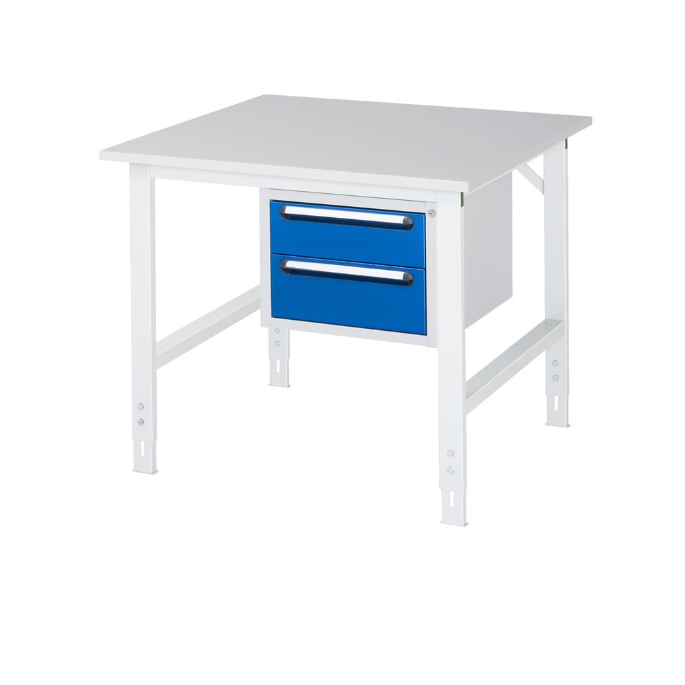 Produktabbildung: RAU höhenverstellbarer Werktisch Serie TOM, HxBxT 760-1.080 x 1.000 x 1.000 mm, 2 Schubladen, Arbeitsplatte Melamin-Belag