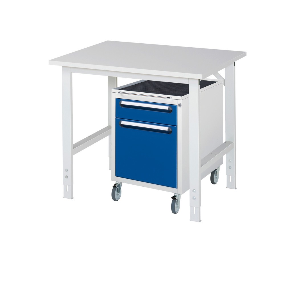 Illustration du produit: RAU Kit d'atelier TOM en 2 parties, avec table de travail, HxlxP 760-1 080 x 1 000 x 800 mm, plan de travail avec revêtement en mélamine, plus caisson à roulettes avec 2 tiroirs, HxlxP 690 x 480 x 600 mm