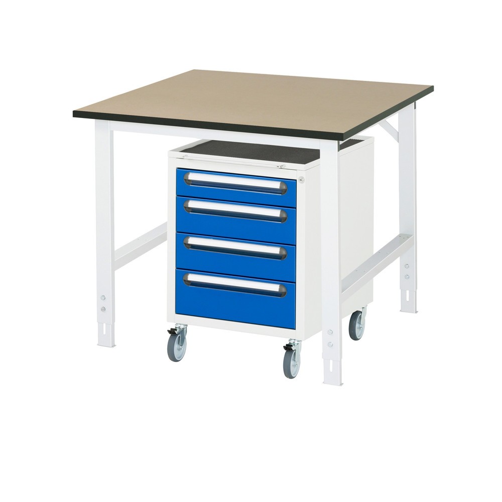 Illustration du produit: RAU Kit d'atelier TOM en 2 parties, avec établi, Hxlxp 760-1 080 x 1 000 x 1 000 mm, Plan de travail en MDF, incl. caisson à roulettes avec 3 tiroirs, HxlxP 690 x 480 x 600 mm