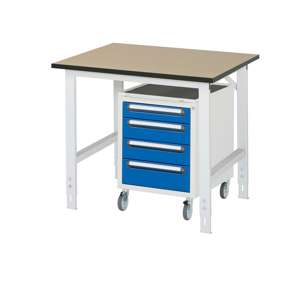 Illustration du produit: RAU Kit d'atelier TOM en 2 parties, avec table de travail, HxlxP 760-1 080 x 1 000 x 800 mm, plan de travail en MDF, incl. caisson à roulettes avec 3 tiroirs, HxlxP 690 x 480 x 600 mm
