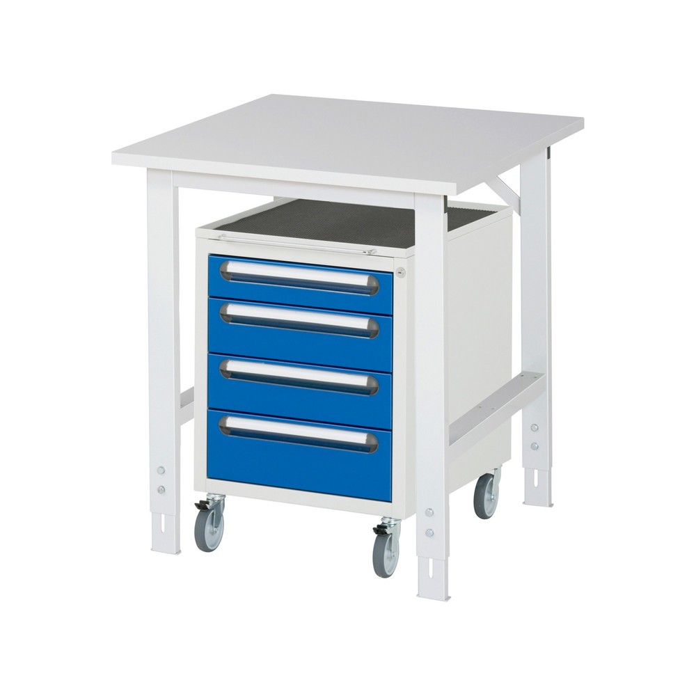 Illustration du produit: RAU Kit d'atelier TOM en 2 parties, avec table de travail, HxlxP 760-1 080 x 750 x 800 mm, plan de travail avec revêtement en mélamine, plus caisson à roulettes avec 3 tiroirs, HxlxP 690 x 480 x 600 mm