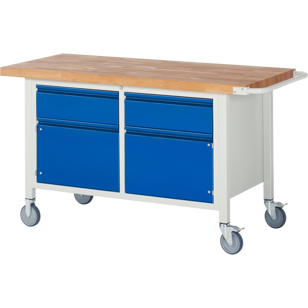 Produktabbildung Nr. 1: RAU mobile Werkbank Serie 8000, 1 Doppel-Container, 2 Flügeltüren, HxBxT 880 x 1.500 x 700 mm, 2 x 90%-Auszug-Schubladen, integrierte Griffleiste