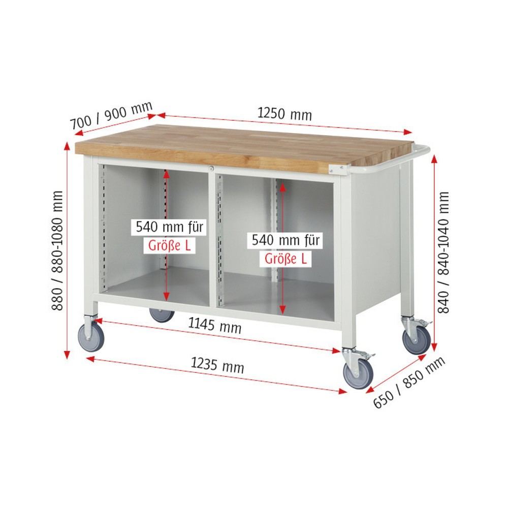 Produktabbildung Nr. 5: RAU mobile Werkbank Serie 8000, 1 Doppel-Container, HxBxT 880-1.080 x 1.250 x 700 mm, 6 x 90%-Auszug-Schubladen