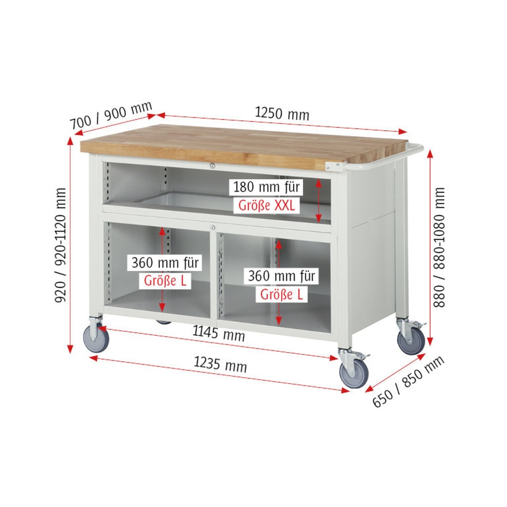 RAU mobile Werkbank Serie 8000, 1 Dreifach-Container, HxBxT 920-1.120 x 1.250 x 700 mm, 7 x 90%-Auszug-Schubladen Produktabbildung Nr. 7: RAU mobile Werkbank Serie 8000, 1 Dreifach-Container, HxBxT 920-1.120 x 1.250 x 700 mm, 7 x 90%-Auszug-Schubladen