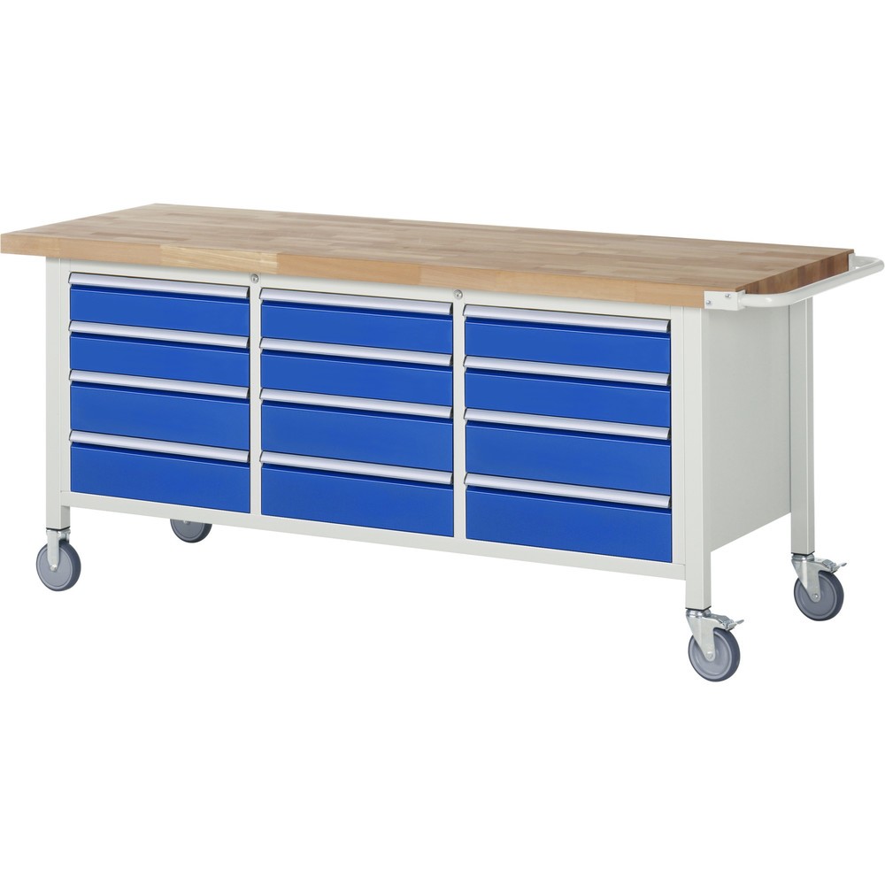 Produktabbildung Nr. 1: RAU mobile Werkbank Serie 8000, 1 Dreifach-Container, HxBxT 880 x 2.000 x 700 mm, 12 x 90%-Auszug-Schubladen