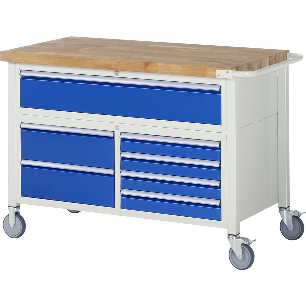 Produktabbildung Nr. 1: RAU mobile Werkbank Serie 8000, 1 Dreifach-Container, HxBxT 920-1.120 x 1.250 x 700 mm, 7 x 90%-Auszug-Schubladen