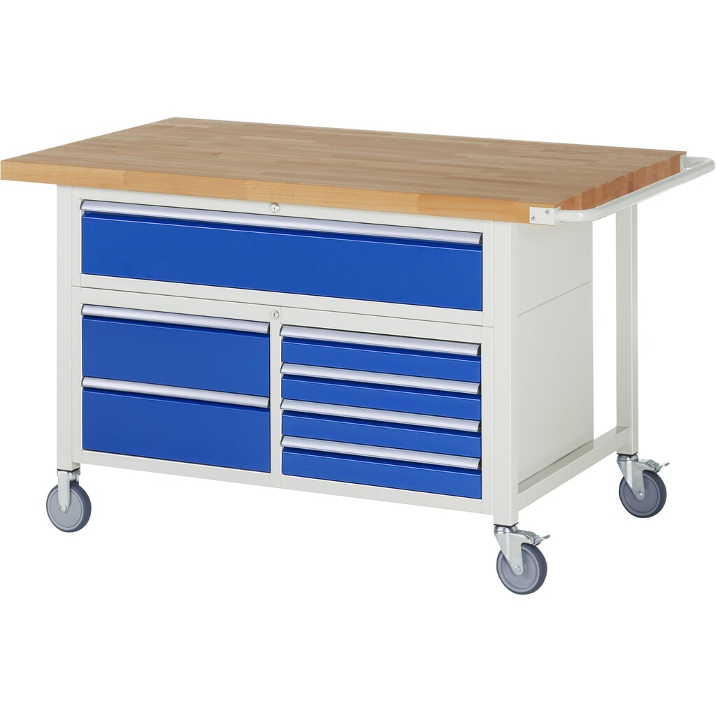 RAU mobile Werkbank Serie 8000, 1 Dreifach-Container, HxBxT 920 x 1.500 x 900 mm, 7 x 90%-Auszug-Schubladen Produktabbildung: RAU mobile Werkbank Serie 8000, 1 Dreifach-Container, HxBxT 920 x 1.500 x 900 mm, 7 x 90%-Auszug-Schubladen