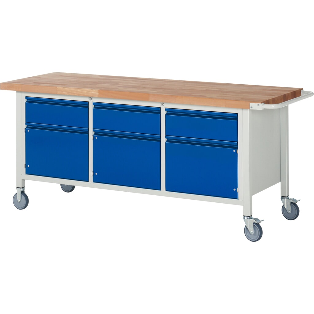 RAU mobile Werkbank Serie 8000, 1 Dreifach-Container, 3 Flügeltüren, HxBxT 880 x 2.000 x 700 mm, 3 Schubladen Produktabbildung: RAU mobile Werkbank Serie 8000, 1 Dreifach-Container, 3 Flügeltüren, HxBxT 880 x 2.000 x 700 mm, 3 Schubladen