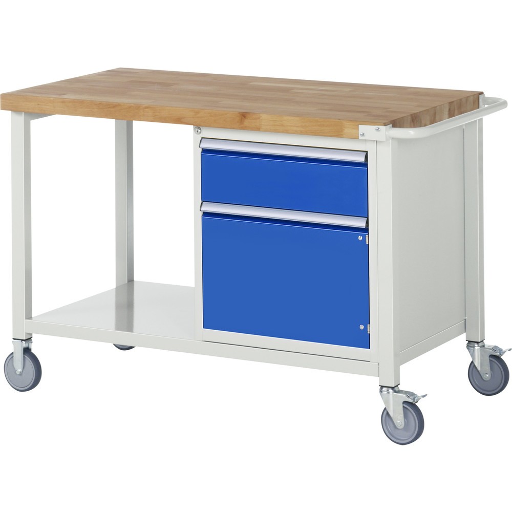 Produktabbildung: RAU mobile Werkbank Serie 8000, HxBxT 880 x 1.250 x 700 mm, 1 Container, 1 Flügeltür, 1 x 90%-Auszug-Schublade