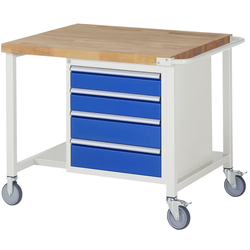 RAU mobile Werkbank Serie 8000, HxBxT 880 x 1.000 x 900 mm, 1 Container, 4 x 90%-Auszug-Schubladen, Breite 490 mm Produktabbildung: RAU mobile Werkbank Serie 8000, HxBxT 880 x 1.000 x 900 mm, 1 Container, 4 x 90%-Auszug-Schubladen, Breite 490 mm