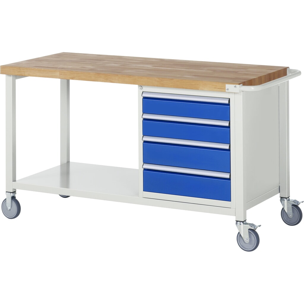 Produktabbildung: RAU mobile Werkbank Serie 8000, 1 Ablageboden, HxBxT 880 x 1.500 x 700 mm, 4 x 100%-Auszug-Schubladen, Schubladen-TK 100 kg