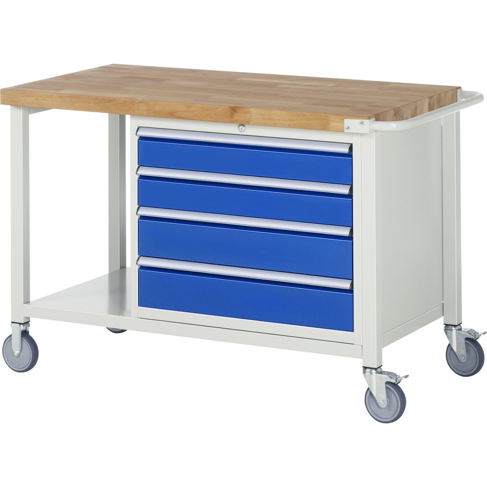 Produktabbildung Nr. 1: RAU mobile Werkbank Serie 8000, 1 Ablageboden, HxBxT 880 x 1.250 x 700 mm, 4 x 90%-Auszug-Schubladen, Schubladen-TK 75 kg