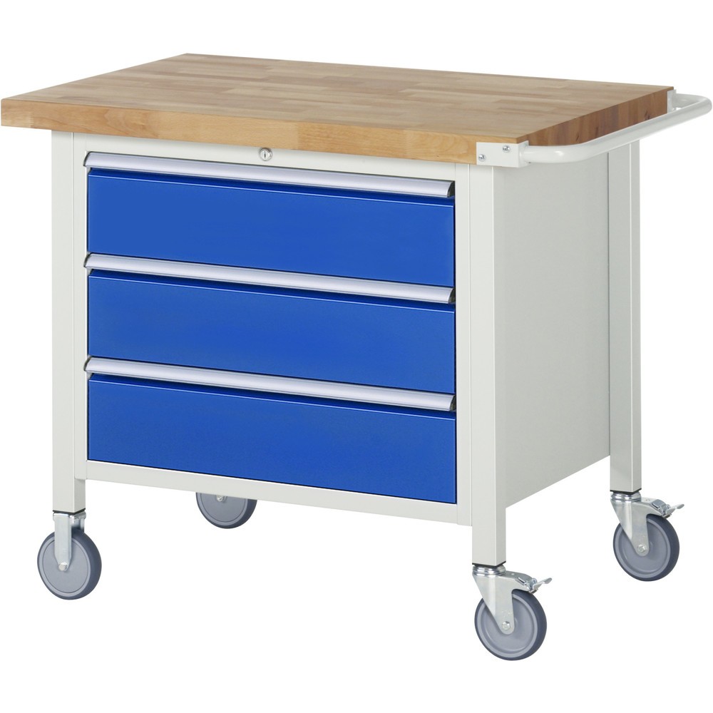 Produktabbildung Nr. 1: RAU mobile Werkbank Serie 8000, 1 Container, HxBxT 880 x 1.000 x 700 mm, 3 x 90%-Auszug-Schubladen, Breite 680 mm