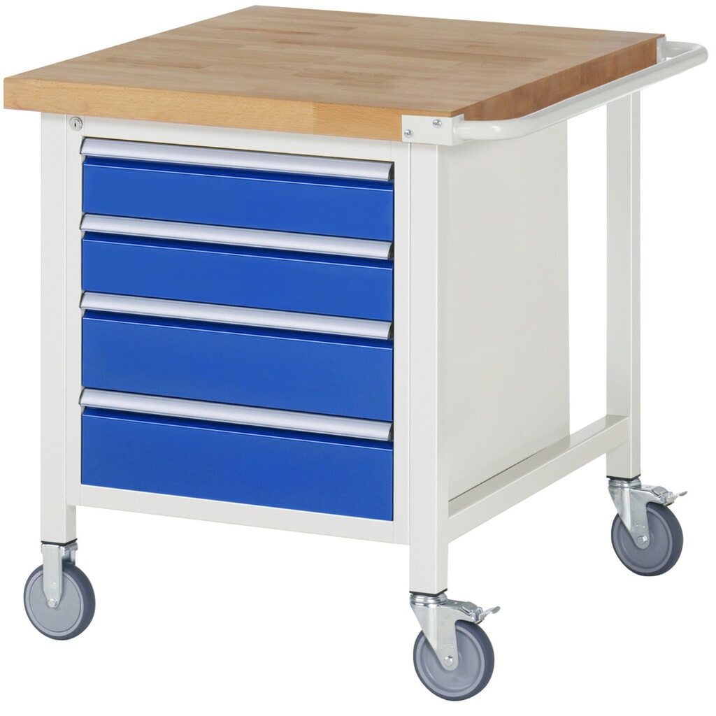 Produktabbildung: RAU mobile Werkbank Serie 8000, HxBxT 880 x 750 x 900 mm, 1 Container, 4 x 90%-Auszug-Schubladen, Breite 490 mm