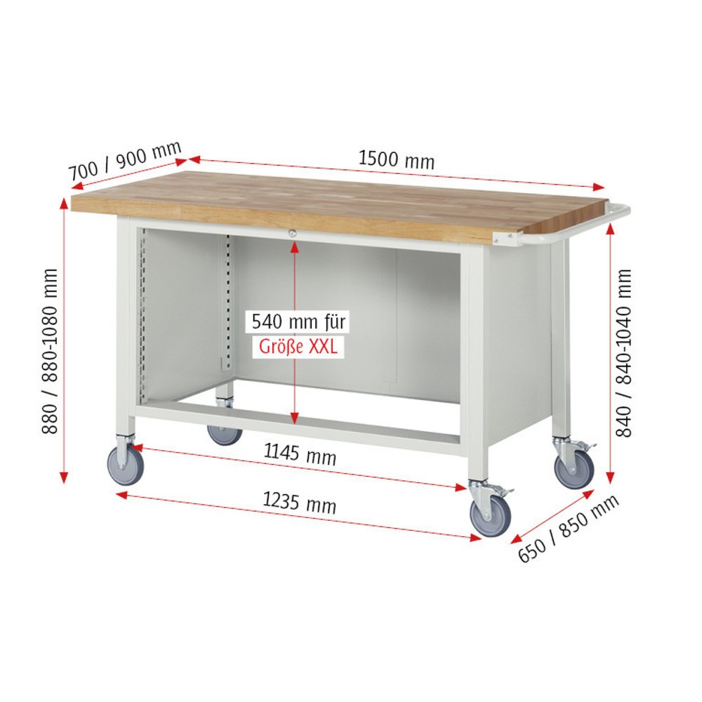 Produktabbildung Nr. 4: RAU mobile Werkbank Serie 8000, HxBxT 880 x 1.500 x 700 mm, 1 Container, 5 x 90%-Auszug-Schubladen, Breite 1.055 mm