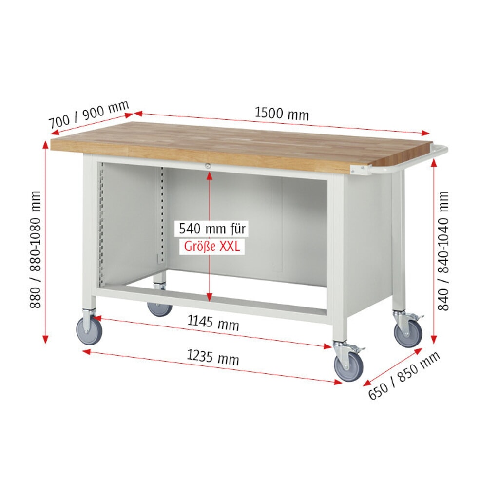 RAU mobile Werkbank Serie 8000, HxBxT 880 x 1.500 x 700 mm, 1 Container, 4 x 90%-Auszug-Schubladen, Breite 1.055 mm Produktabbildung Nr. 5: RAU mobile Werkbank Serie 8000, HxBxT 880 x 1.500 x 700 mm, 1 Container, 4 x 90%-Auszug-Schubladen, Breite 1.055 mm