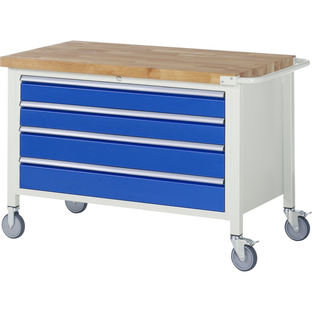 Produktabbildung Nr. 1: RAU mobile Werkbank Serie 8000, 1 Container, HxBxT 880-1.080 x 1.250 x 700 mm, 4 x 100%-Auszug-Schubladen, Breite 1.055 mm